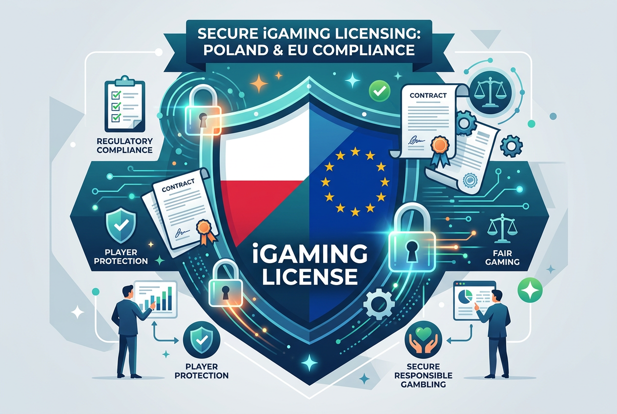 Infografika dotycząca legalności kasyn i bezpieczeństwa licencji w Polsce i UE